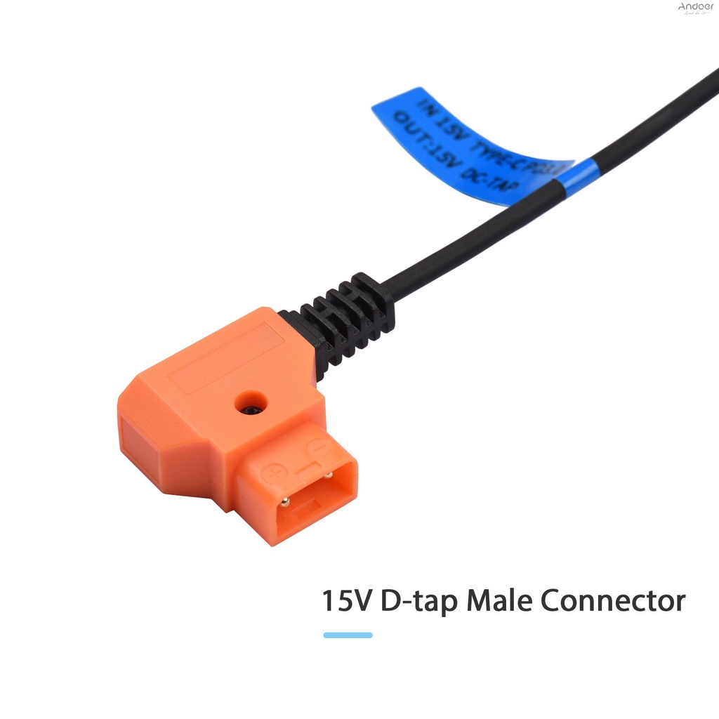 Andoer สายเคเบิลเชื่อมต่อ 15V PD3.0 USB Type-C ตัวผู้ เป็น 15V D-Tap ตัวผู้ สําหรับแบตเตอรี่ V-mount