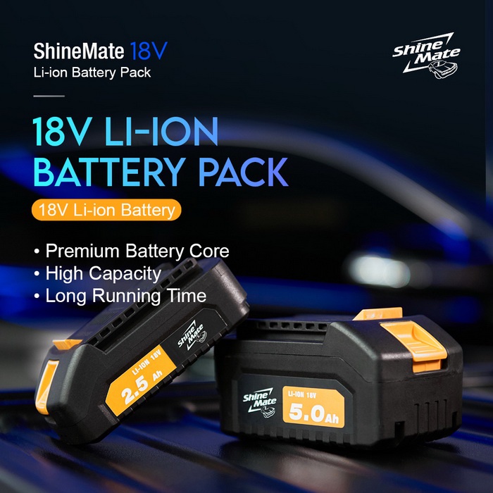 แบตเตอรี่ ลิเธียม 18V Shine Mate ความจุ 5Ah (ก้อนใหญ่) สำหรับเครื่องขัดสีรถไร้สาย Shine Mate รหัส EB จำนวน 1 ก้อน