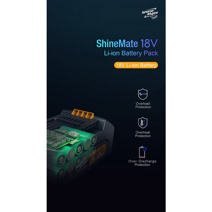 แบตเตอรี่ ลิเธียม 18V Shine Mate ความจุ 5Ah (ก้อนใหญ่) สำหรับเครื่องขัดสีรถไร้สาย Shine Mate รหัส EB จำนวน 1 ก้อน