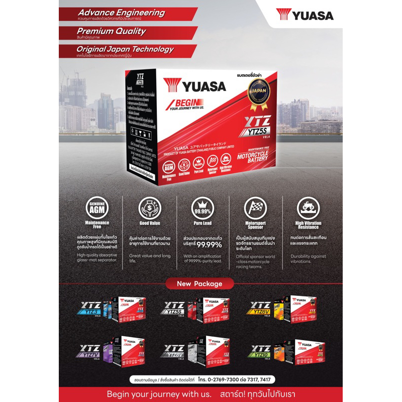 แบตเตอรี่ YUASA YTZ5S 12V 5A New ยัวร์ซ่า ฉลากใหม่ 2024 แบตแห้ง สำหรับ wave click110 scoopy zoomer x fino mio YTZ5S