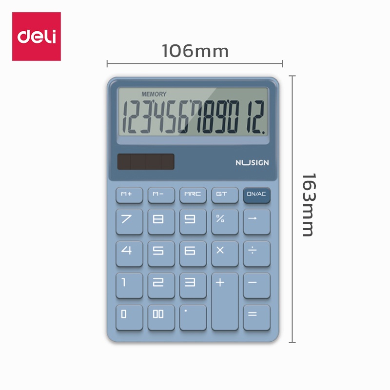 Deli เครื่องคิดเลข 12 หลัก โซล่าเซลล์ ดีไซน์สวย จอใหญ่ ปุ่มกดใหญ่ 4สี 12 Digits Calculator