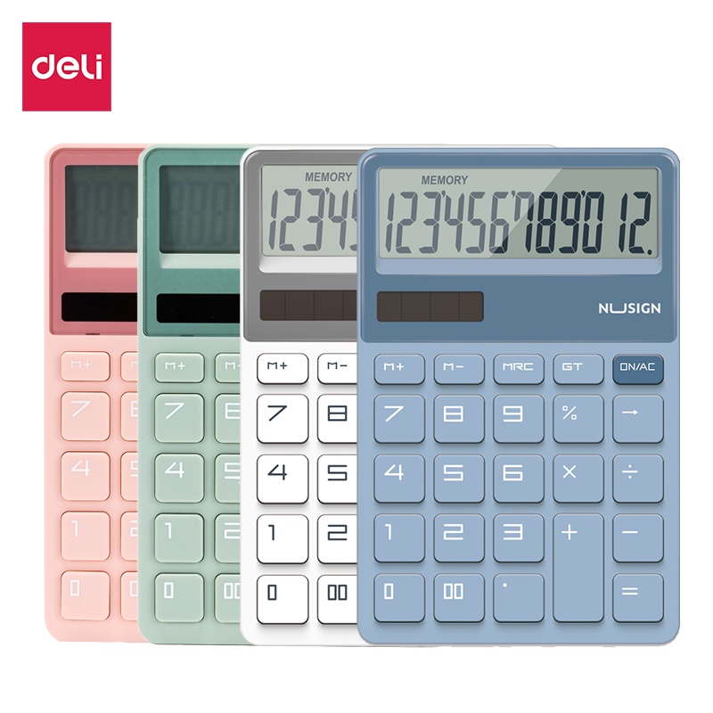 Deli เครื่องคิดเลข 12 หลัก โซล่าเซลล์ ดีไซน์สวย จอใหญ่ ปุ่มกดใหญ่ 4สี 12 Digits Calculator