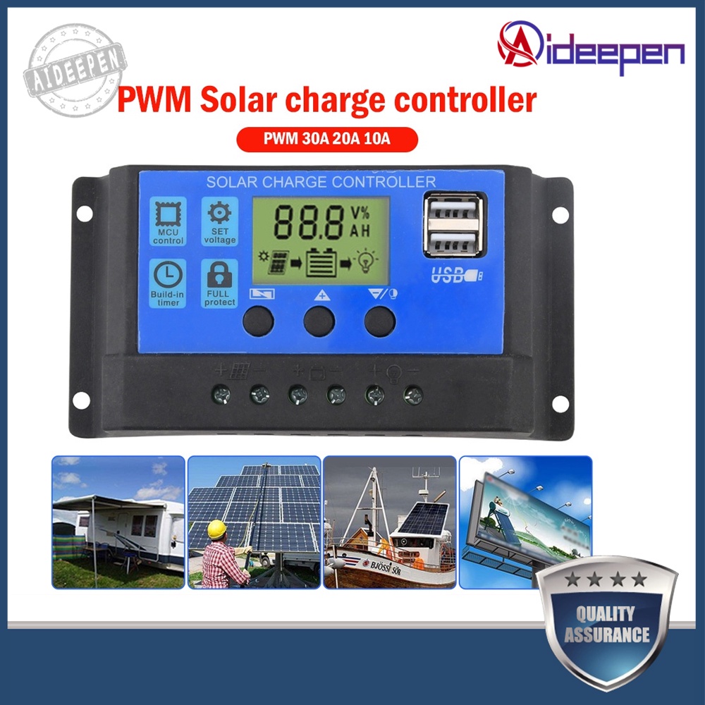 Solar charger โซล่าชาร์เจอร์ PWM 30A 12V 24V เครื่องชาร์จแบตเตอรี่พลังงานแสงอาทิตย์ จอแสดงผล LCD Solar Panel Regulator